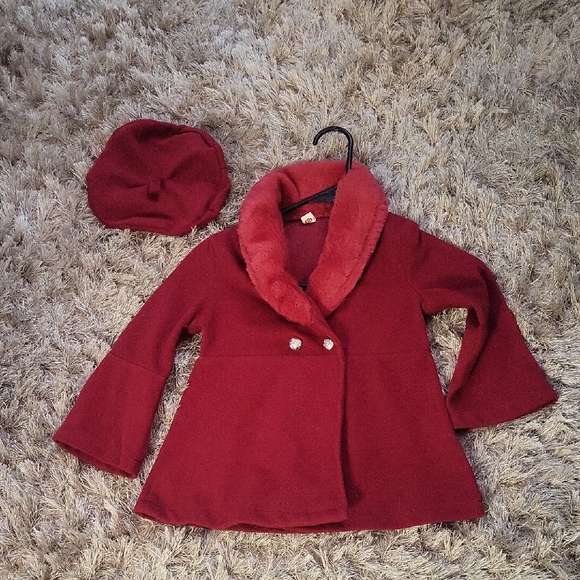 Other - Stylish Kids Red Coat with Faux Fur Collar